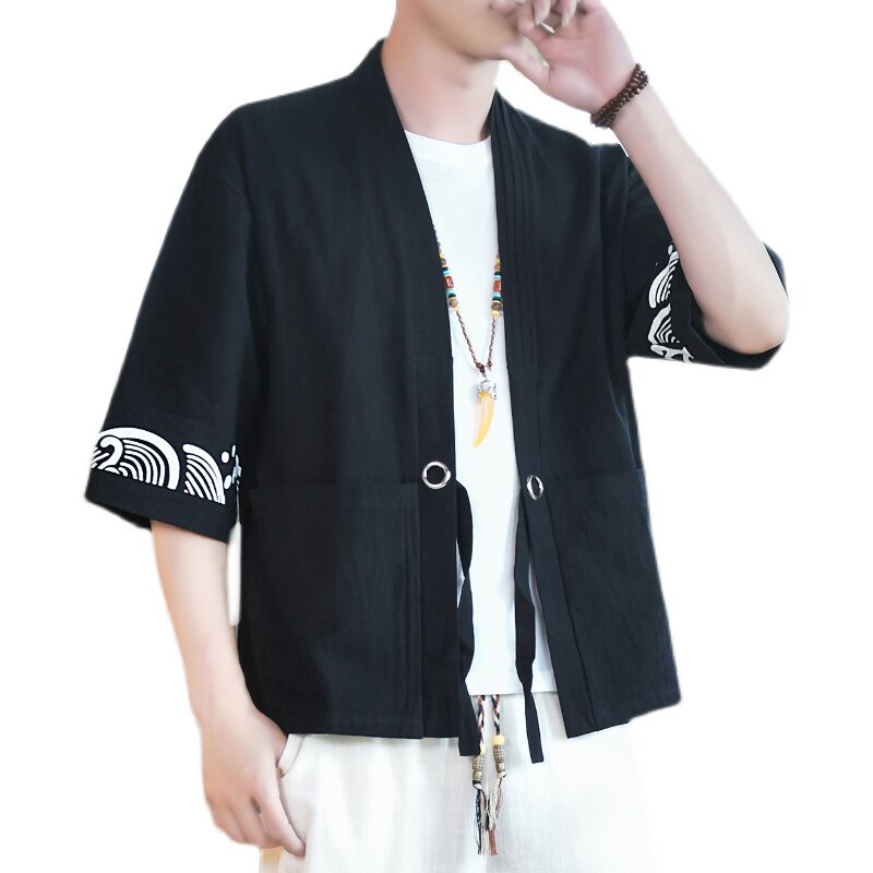 夏季夹克风宽松开衫男棉麻外套2026新款印花A266-1-F58-P40,男装夹克,电商A266-1