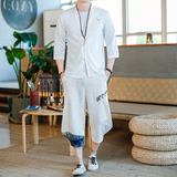 夏季亚麻风套装男大码宽松复古A266-1-TZ4058-P75，男装休闲套装，电商A266-1