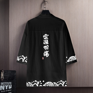 夏季风衬衫男宽松印花大码和服寸衣男装宽松A266-1-F58-P40图片