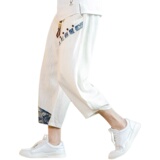 风亚麻休闲裤男宽松大码棉麻七分裤夏季拼接A266-1-K40-P35，男装牛仔裤，电商A266-1