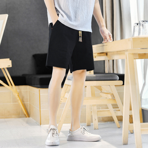 夏季风棉麻短裤男抽绳青年纯色中裤裤子A266-1-K88-P35图片