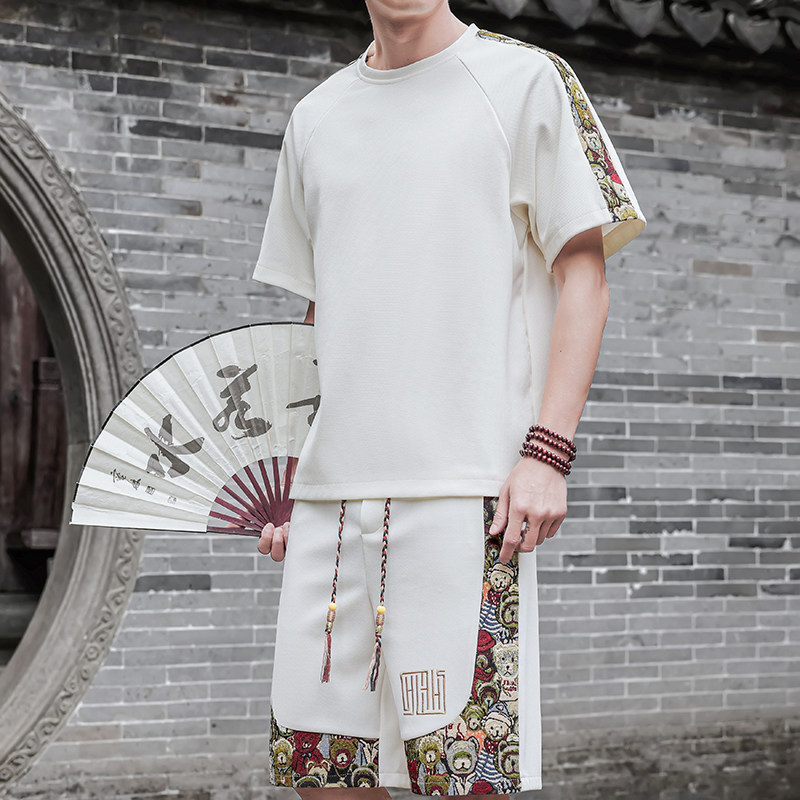 风短裤一套男刺绣套装休闲运动A266-1-TZ9908-P50特批控78,男装休闲套装,电商A266-1