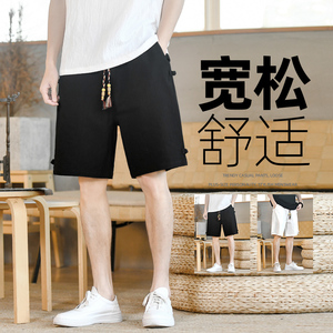 棉麻风短裤男抽绳盘扣纯色棉麻中裤休闲裤夏季A266-1-K86-P35图片