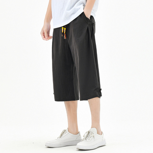 棉麻风七分裤男抽绳宽松男装复古休闲裤夏季A266-1-K87-P40图片
