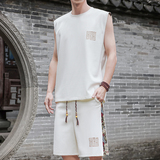 拼接小熊休闲运动套装男背心风A266-1-TZ2207-P43特批控78，男装休闲套装，电商A266-1