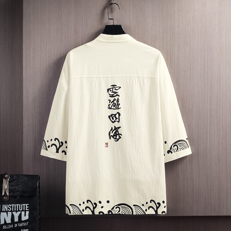 夏季风衬衫男宽松印花大码和服寸衣男装宽松A266-1-F58-P40图片