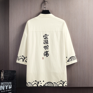 夏季风衬衫男宽松印花大码和服寸衣男装宽松A266-1-F58-P40图片