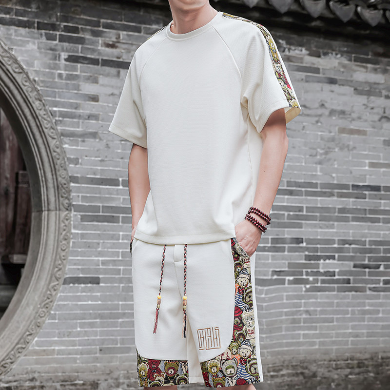 风短裤一套男刺绣套装休闲运动A266-1-TZ9908-P50特批控78,男装休闲套装,电商A266-1