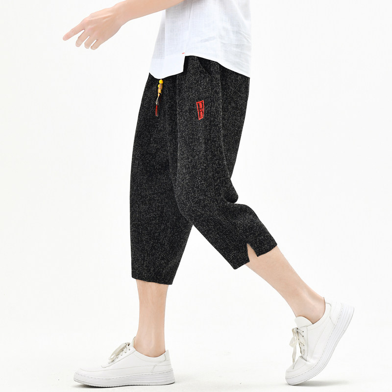 棉麻风七分裤男抽绳刺绣波点男装休闲裤夏季A266-1-K84-P50,男装牛仔裤,电商A266-1