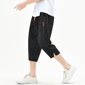 棉麻风七分裤男抽绳刺绣波点男装休闲裤夏季A266-1-K84-P50图片
