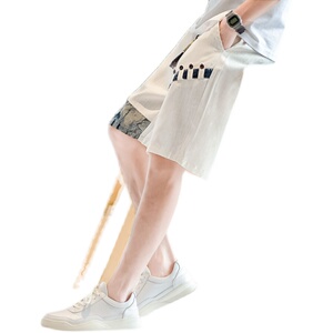 大码亚麻短裤男宽松拼接休闲裤抽绳2026夏季新款A266-1-K49-P35图片