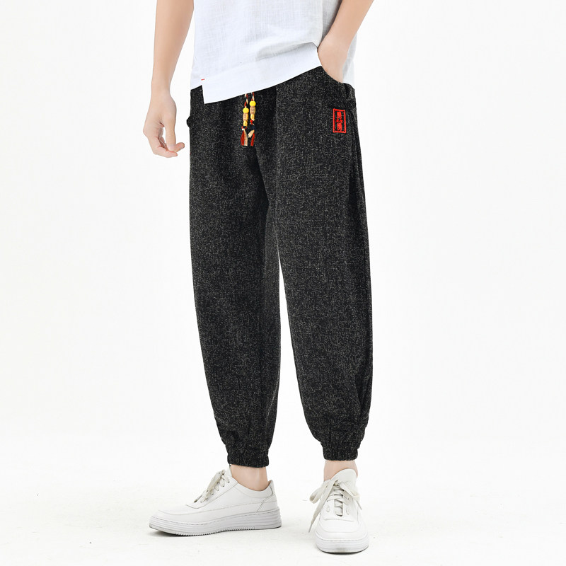 棉麻风九分裤抽绳波点刺绣男装复古休闲裤夏季A266-1-K85-P60,男装休闲裤,电商A266-1