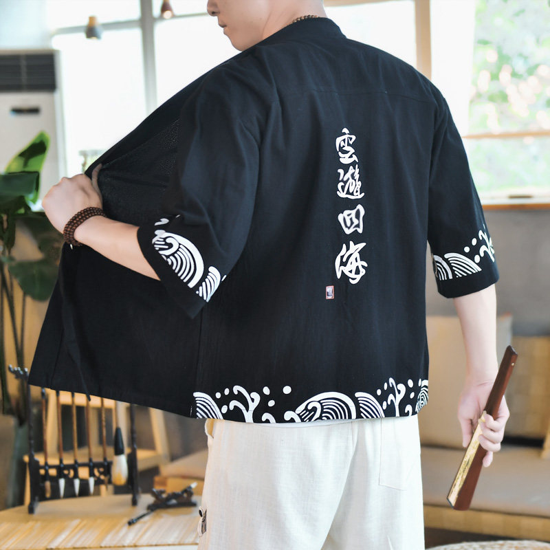 夏季夹克风宽松开衫男棉麻外套2026新款印花A266-1-F58-P40,男装夹克,电商A266-1