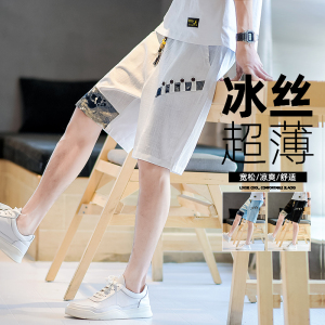 2025夏季新款亚麻短裤男宽松大码拼接休闲裤抽绳A266-1-K49-P35图片