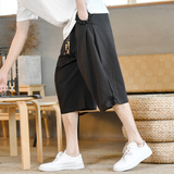 棉麻风七分裤男抽绳盘扣纯色棉麻休闲裤夏季A266-1-K87-P40，男装牛仔裤，电商A266-1