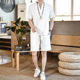 夏季风立套装男大码宽松小V口盘扣两件套A266-1-TZ6288-P60，男装休闲套装，电商A266-1