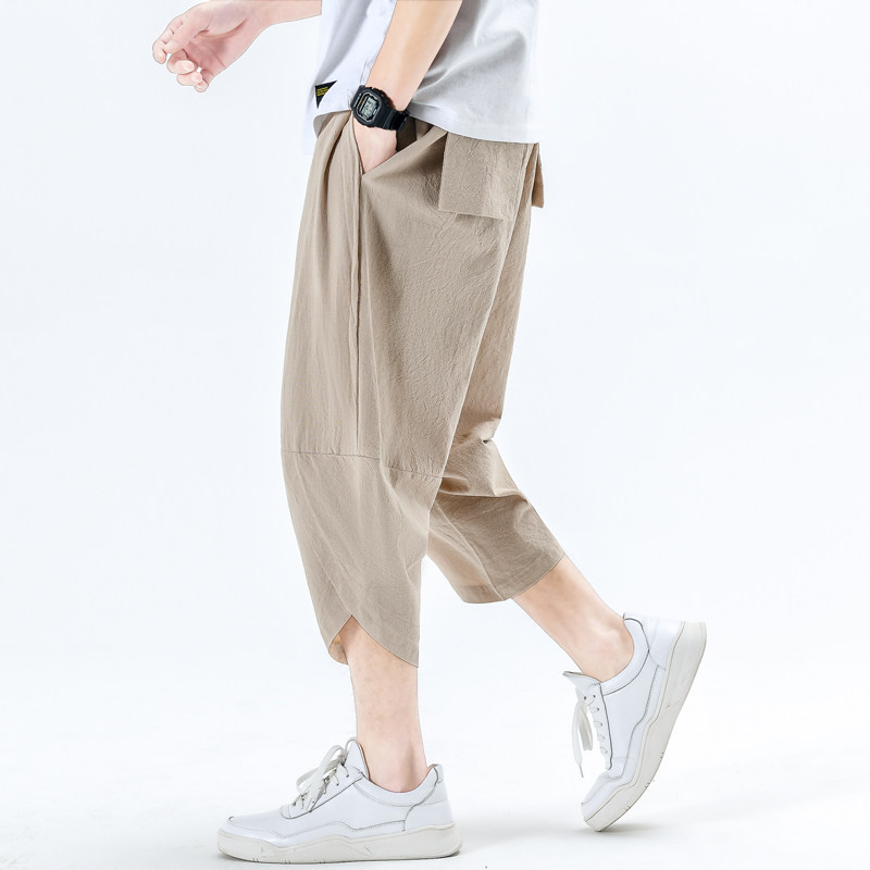 棉麻七分裤男纯色春季7分男风宽松复古休闲裤A266-1-K50-P45,男装牛仔裤,电商A266-1