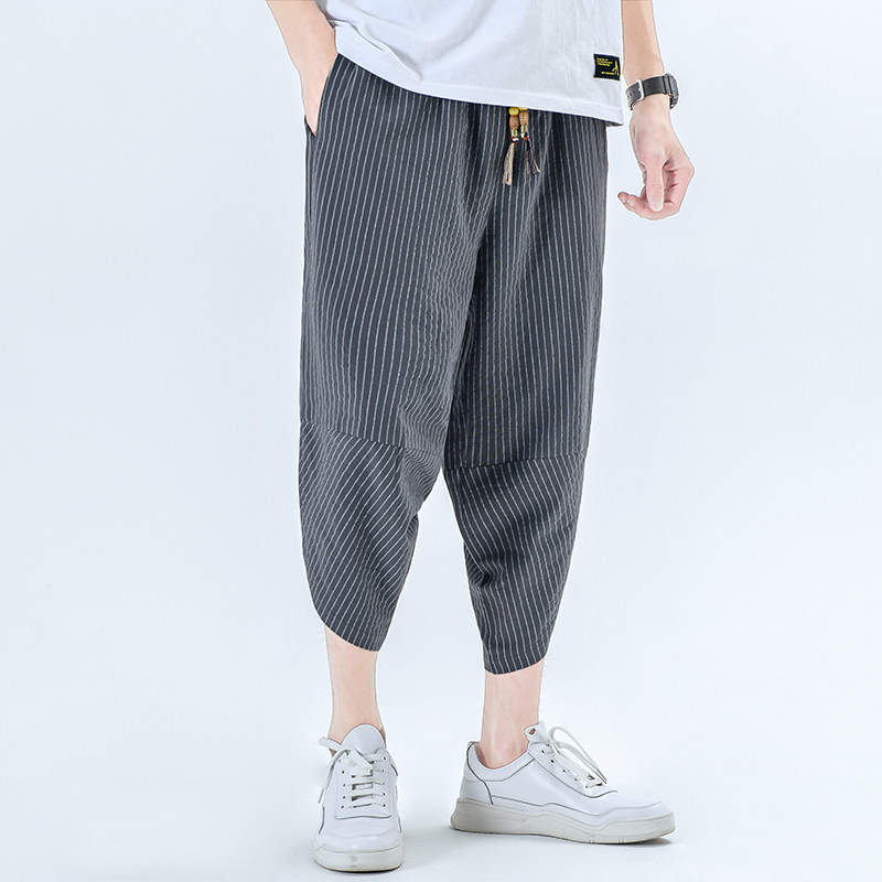 夏季七分裤男风条纹休闲裤子抽绳男装A266-1-K82-P40,男装牛仔裤,电商A266-1