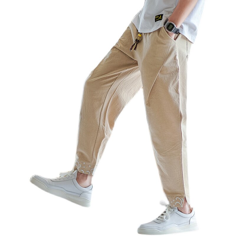 风休闲裤男大码刺绣小脚裤抽绳束脚长裤青年A266-1-K60-P50,男装休闲裤,电商A266-1