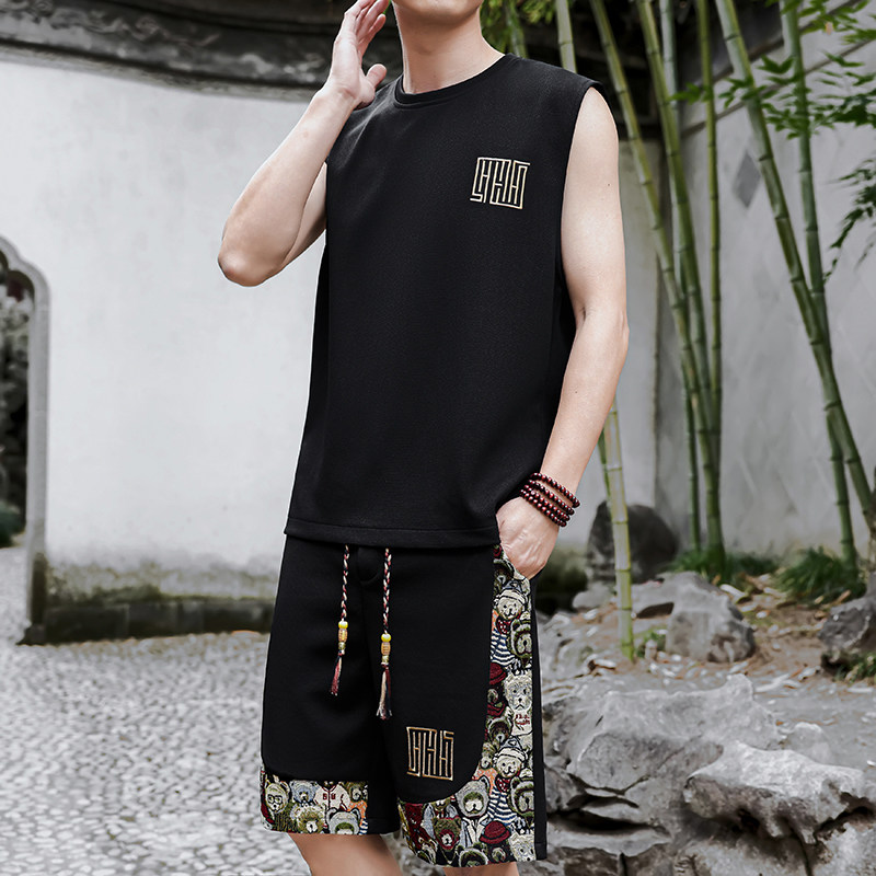 刺绣休闲运动套装男风五分一套A266-1-TZ1108-P46特批控78,男装休闲套装,电商A266-1