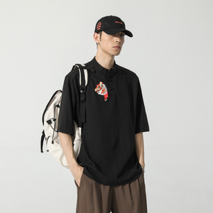 夏季圆领T恤男韩版潮牌大码刺绣宽松短袖体恤潮A266-1-T160-P55图片