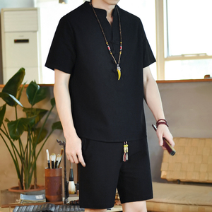夏季风立套装男大码宽松小V口盘扣两件套A266-1-TZ6288-P60图片