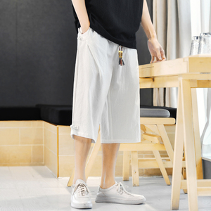 棉麻七分裤男抽绳夏季青年纯色风中裤裤子A266-1-K87-P40图片