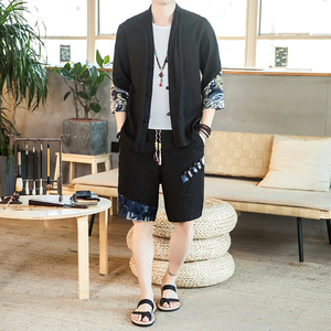 夏季风一套亚麻两件套短裤盘扣复古男装A266-1-TZ4959-P75图片