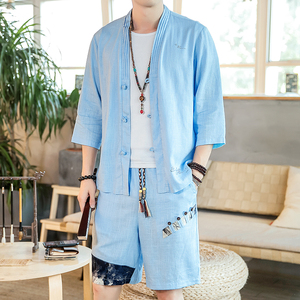 夏季风一套亚麻两件套短裤盘扣复古男装A266-1-TZ4958-P75图片