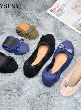 夏季蛋卷鞋休闲软底浅口单鞋女孕妇蝴蝶结黑色女鞋 women shoes