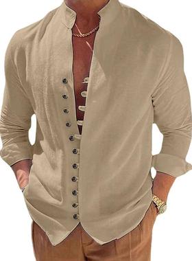 2023 New Men's Cotton Hemp Casual Loose Long Sleeve Shirt