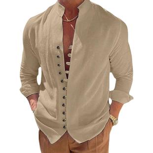 Casual Shirt Men Sleeve Long Loose Hemp Cotton New 2023