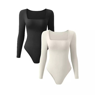 Square Jumpsuit Collar Top 纯色方领白黑连体上衣 Body Solid