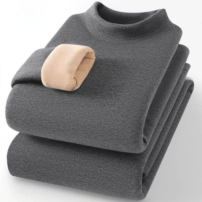 Winter  Men's Long-sleeved Thermal Underwer T-Shirt Fleece B