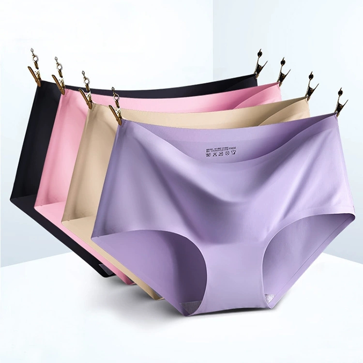 薄款女士无痕冰丝透气速干女内裤夏季轻薄大码mm中腰一片式三角裤