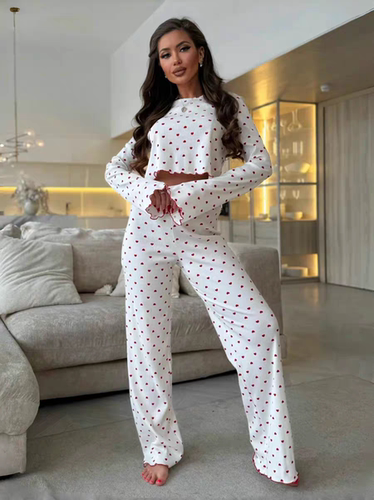 Women printed pajamas home clothing set 欧美风睡衣家居服套装