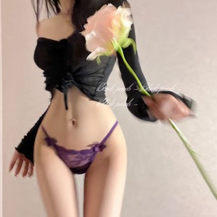 女速干 法式 纯欲甜美性感紫色网纱内裤 蝴蝶结薄款 低腰舒适三角裤