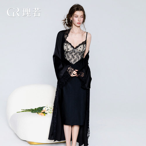 网纱蕾丝深V带胸垫显瘦睡裙