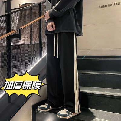 美式hiphop加绒加厚裤子男高街潮牌垂感休闲卫裤欧美风vibe运动裤