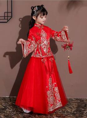 汉服女童红色中国风旗袍拜年服儿童过年衣服唐装秀禾服春秋冬长袖