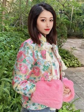 新中式女装冬装旗袍外套上衣棉服女冬季中国风素雅棉衣粉色唐装女