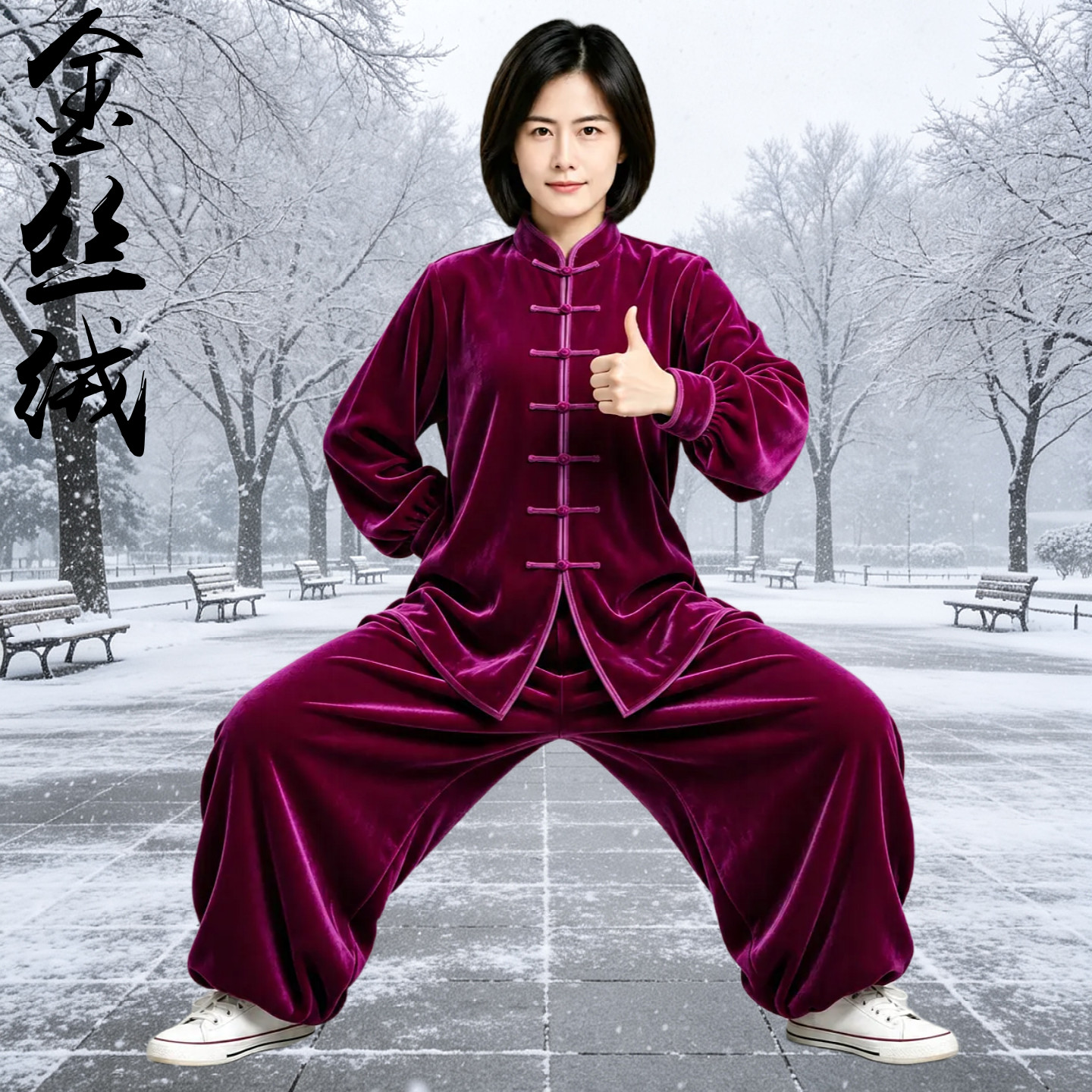 秋冬季加厚太极服金丝绒女武术练功服男太极拳中老年比赛服表演服