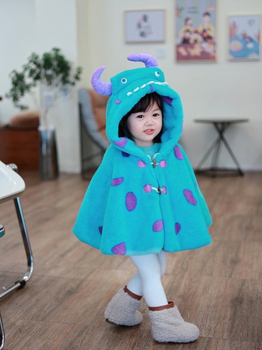 婴儿披风斗篷加厚秋冬款儿童男女宝宝保暖卡通毛怪披肩外套外出服