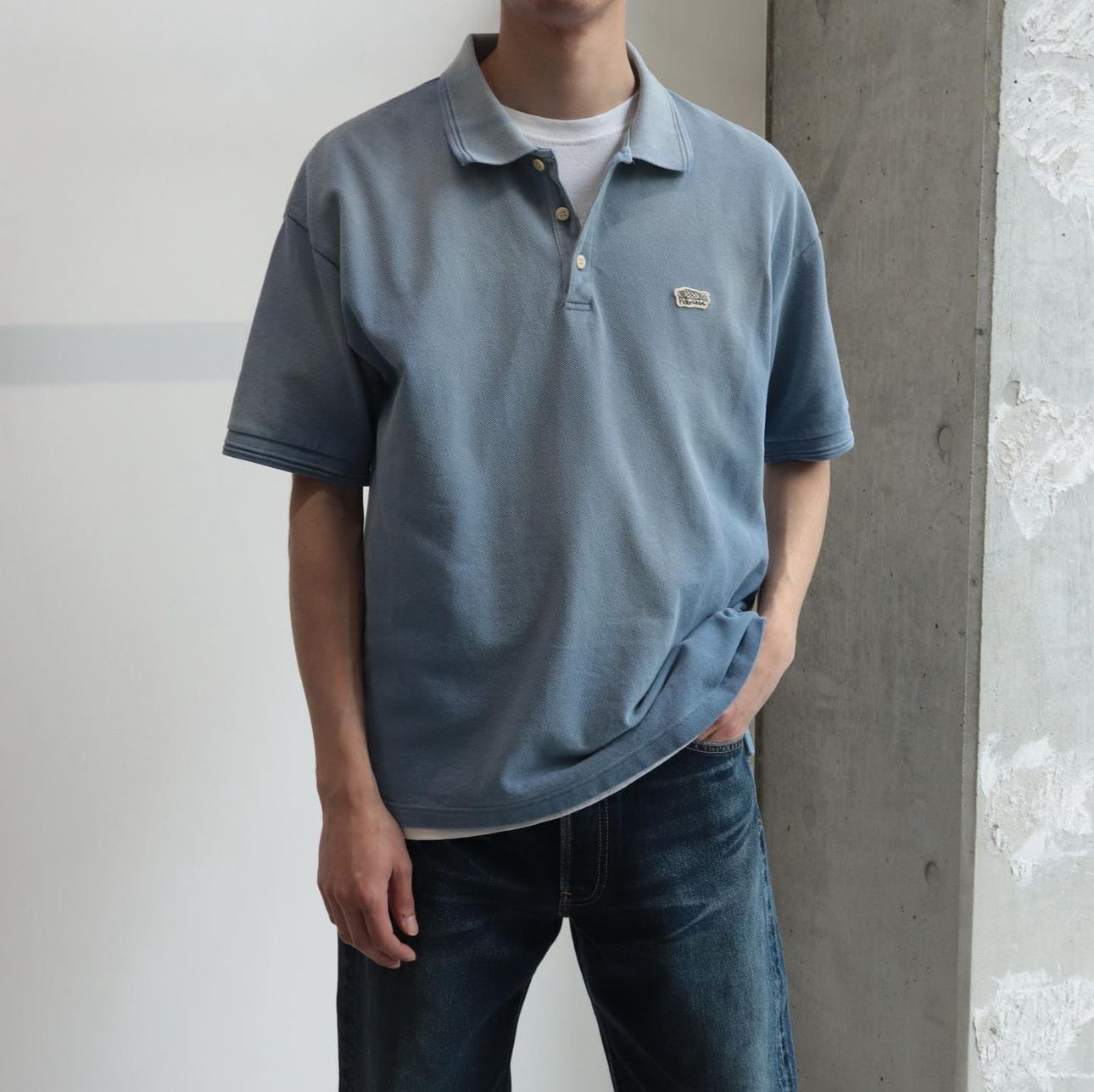 [STOCK] VISVIM1 JUMBO WELLER S|S CARP EMBROIDERED DISTRESSED SHORT-SLEEVED POLO SHIRT 22AW