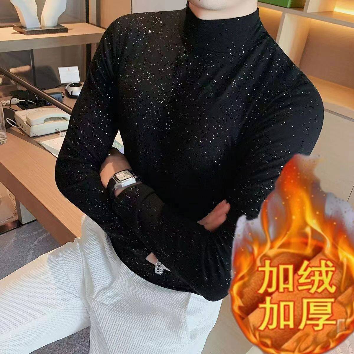 秋季长袖t恤男潮牌ins满天星亮片韩版宽松发型师个性设计感上衣帅