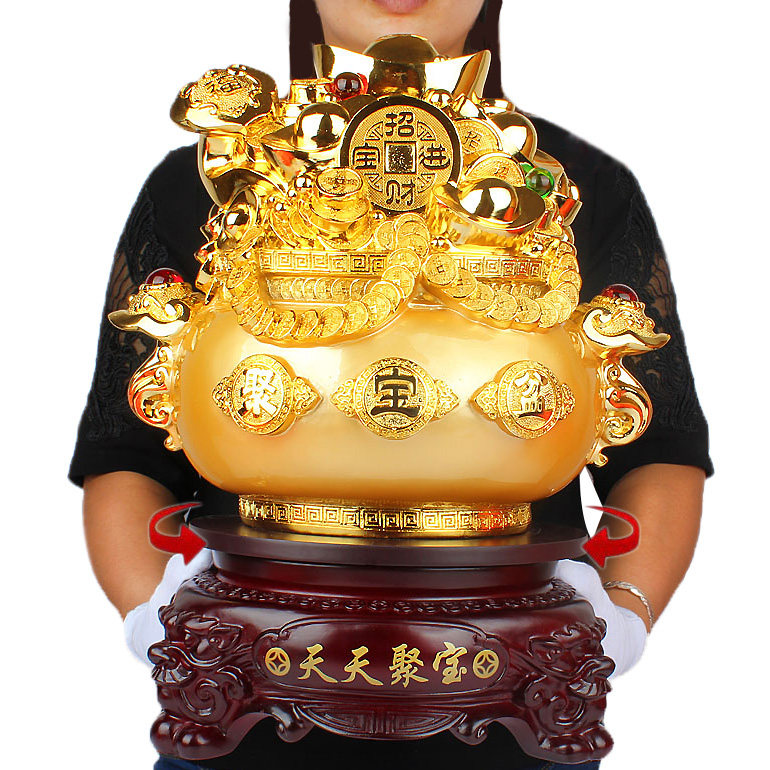 聚宝盆存钱罐摆件大号招财金元宝风水家居装饰品店铺开业礼品摆设