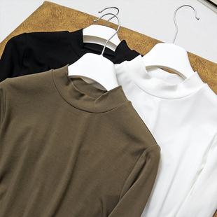 (防静电/吸湿/亲肤)95天然木源纤维~通勤OL中领长袖T恤打底衫女