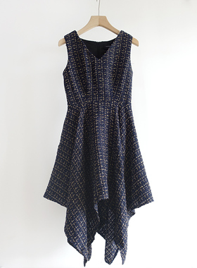 FANXI&VANCY正品设计师气质千金感精致小香风不规则下摆背心裙