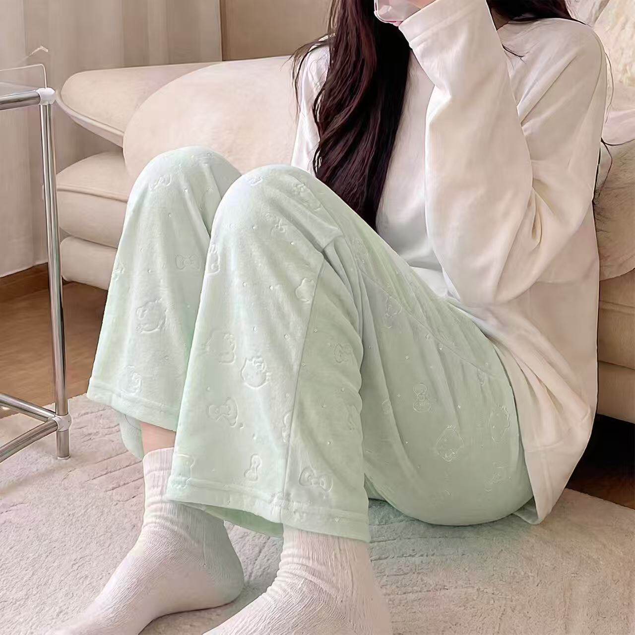 德绒休闲裤女秋冬季新款加绒加厚宽松薄绒睡裤女运动裤显瘦居家裤