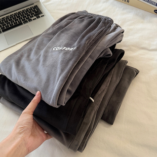 秋冬款男士睡裤薄款海岛绒宽松大码弹力法兰绒家居裤珊瑚绒暖暖裤